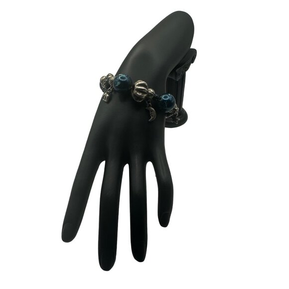 Handcrafted Silver & Blue Charm Bracelet With Beads - Picture 2 of 6